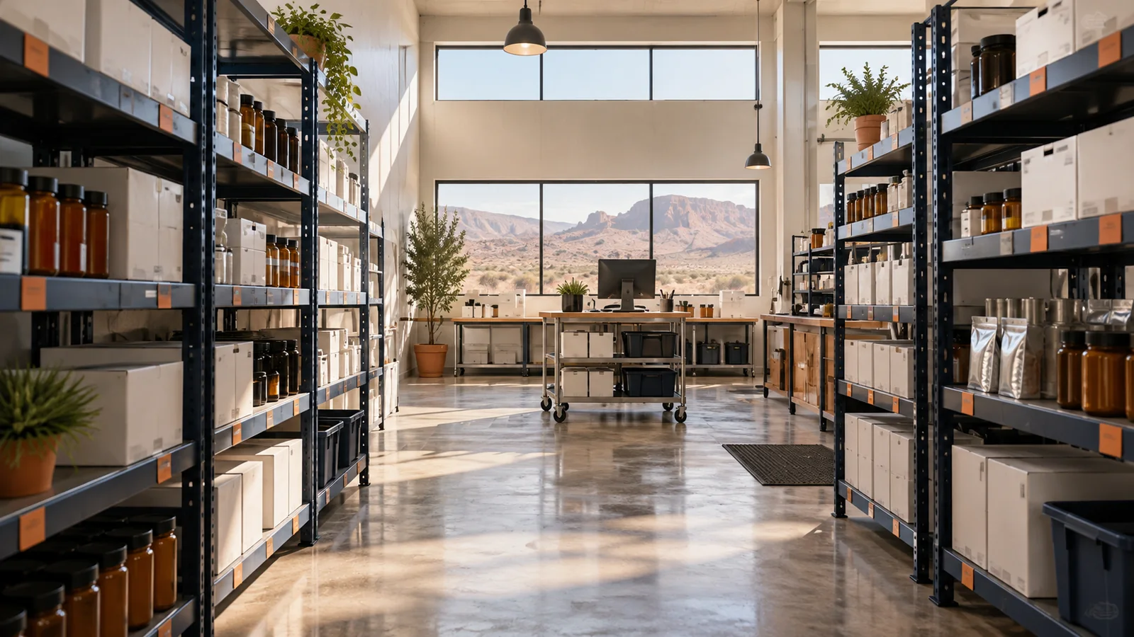 Original editorial illustration of organized inventory work in a New Mexico setting